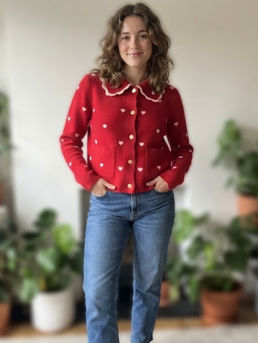 Anthropologie NWT size S red heart cardigan NVLT button closure